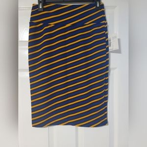 NWT Cassie Lularoe pencil skirt,,Navy and Gold/yellow, Size S
